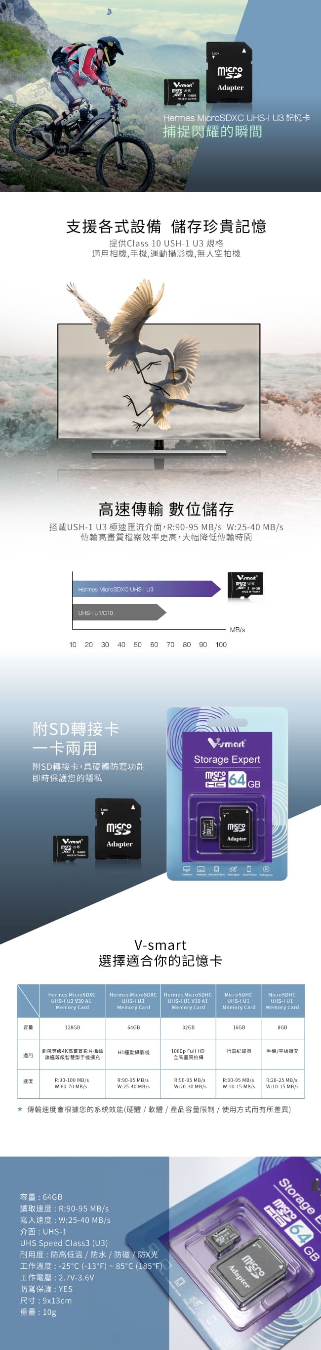 V-smart Hermes MicroSDXC UHS-I U3 記憶卡 64GB