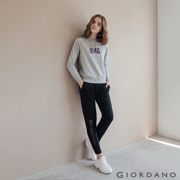 GIORDANO 女裝G-MOTION炫彩運動休閒束口褲-09 標誌黑