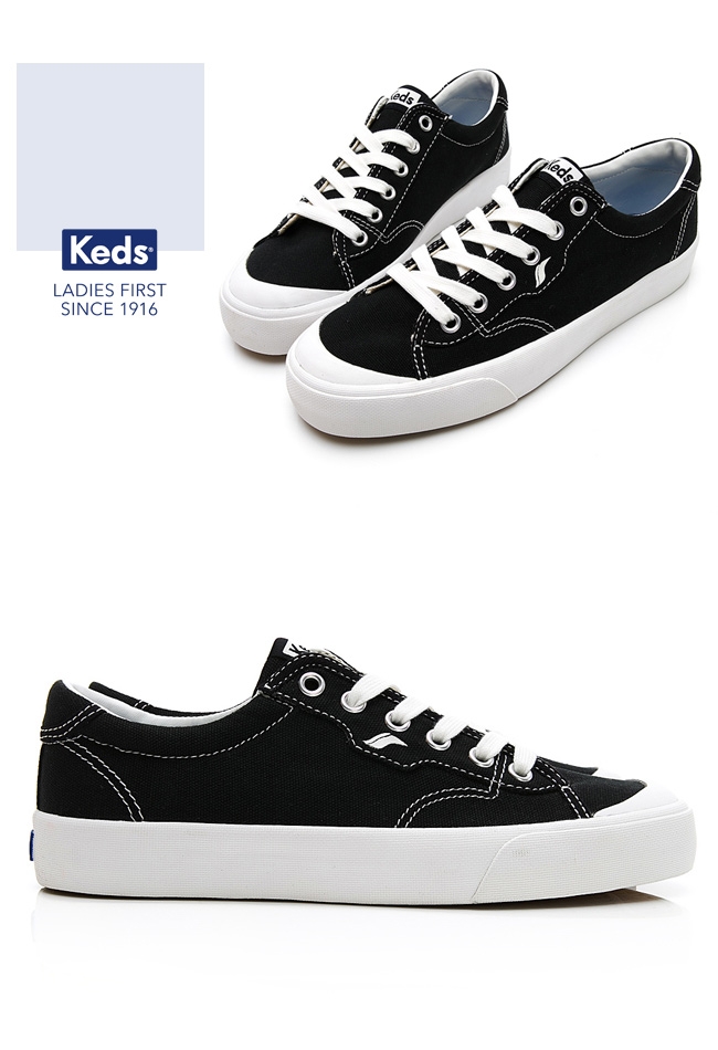 Keds CREW KICK 經典半月帆布綁帶休閒鞋-黑