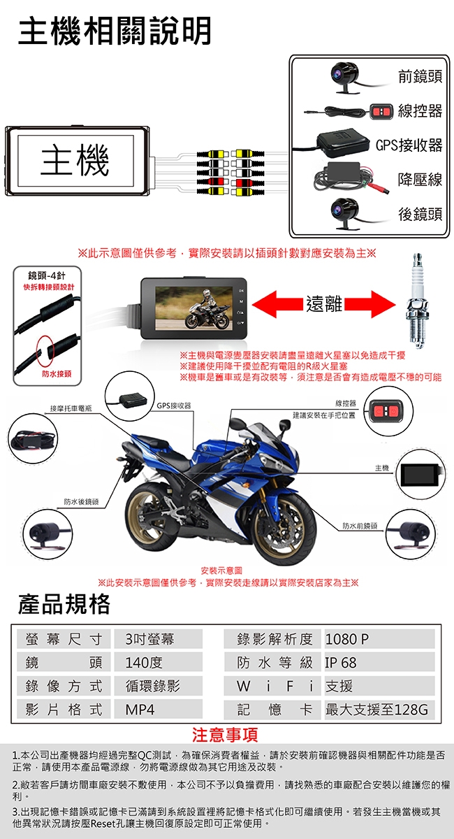 CARSCAM行車王 M5 機車行車記錄器WIFI版 前後雙SONY鏡頭 GPS軌跡記錄