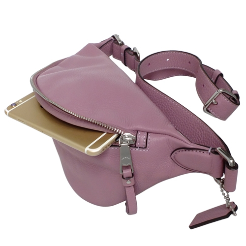 COACH乾燥紫荔枝紋全皮半月立體腰包