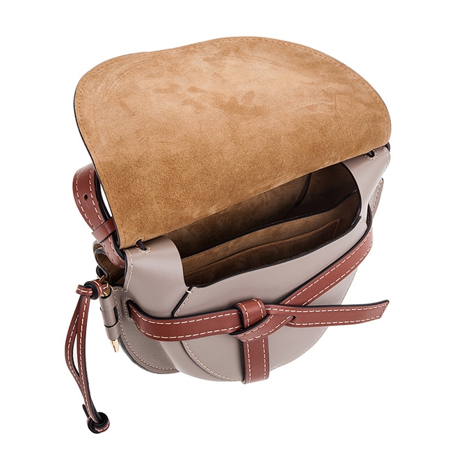 LOEWE 新款Gate 拼接滑面牛皮小款斜背/肩背包 (琥珀色/淺灰/米白)