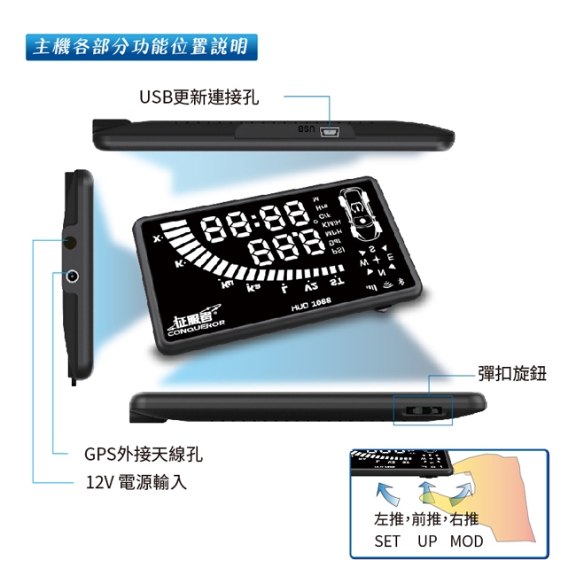 征服者 HUD-1088 全頻雷達 抬頭顯示測速器 單機版