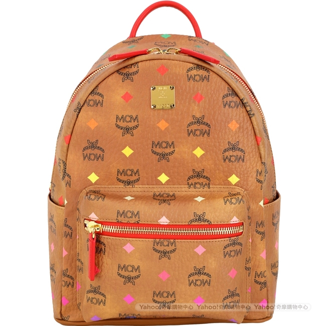 MCM Stark Skyoptic 彩虹滿版品牌印花後背包(白蘭地色)