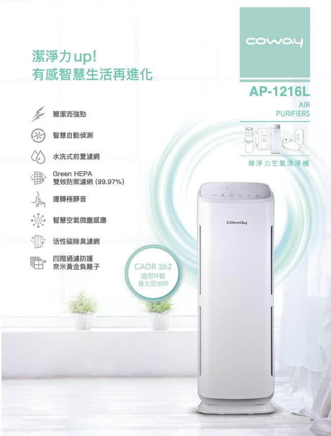 福利品 Coway 18坪 綠淨力立式空氣清淨機 AP-1216L