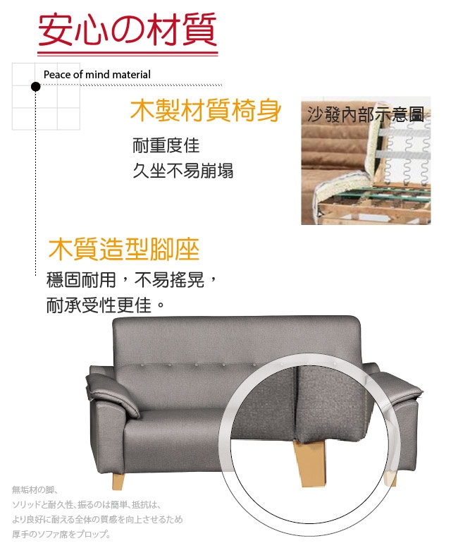 文創集 西思時尚灰布紋皮革三人座沙發椅-80x199x93cm免組