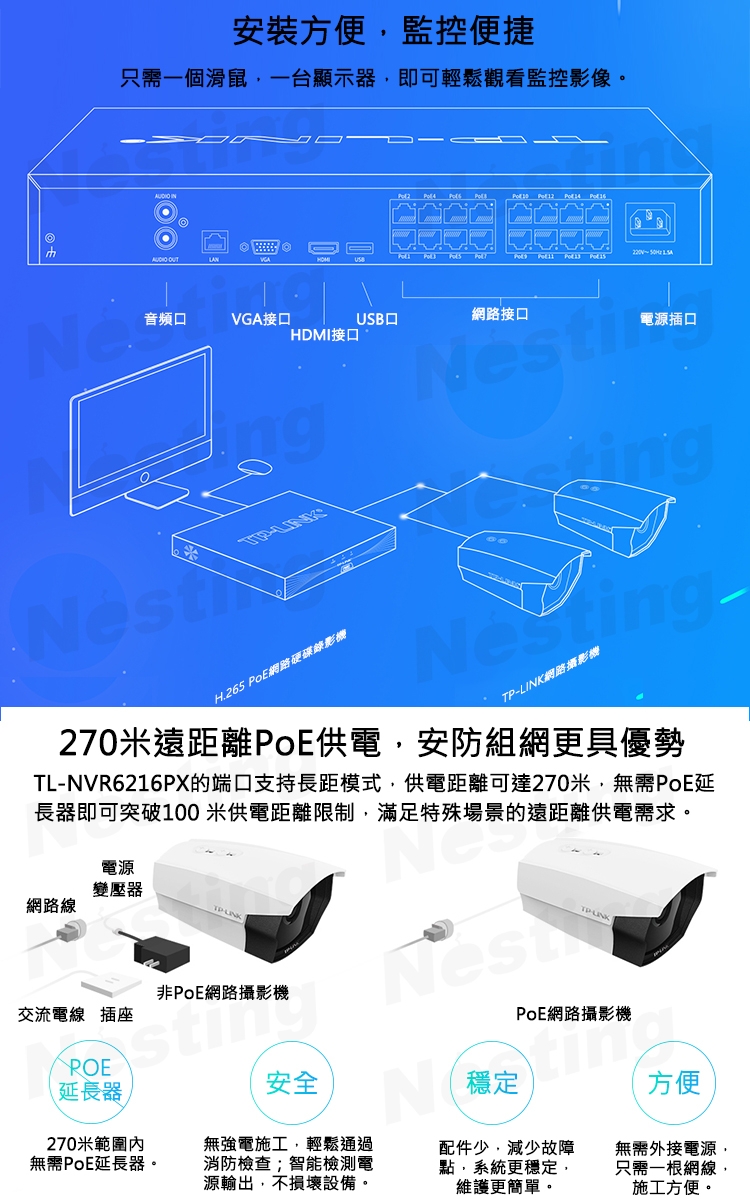 【TP-LINK】TL-NVR6216PX H.265 PoE網路硬碟攝影機 24路雙硬碟
