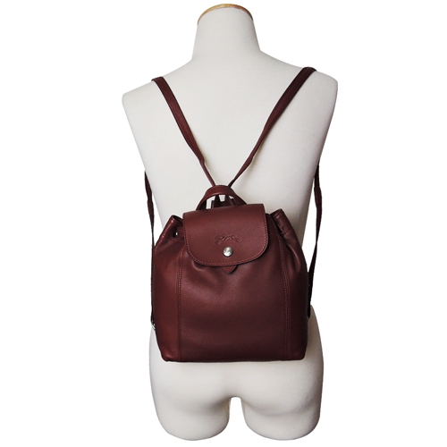 LONGCHAMP LE PLIAGE CUIR系列黑釦小羊皮後背包(小/白蘭地)