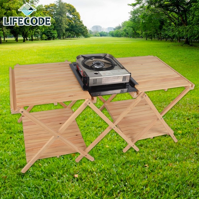 LIFECODE 諾亞松木折疊桌(買1送2：送鐵盤送爐具板)-附背袋