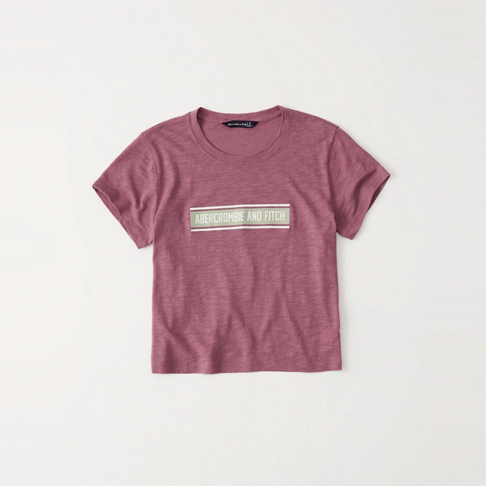 麋鹿 AF A&F 經典文字印刷短袖T恤(女)-麻花桃紅色