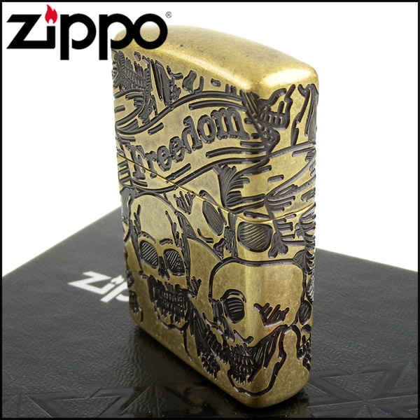 ZIPPO 美系~Freedom Skull-緞帶骷髏圖案設計(ARMOR裝甲)