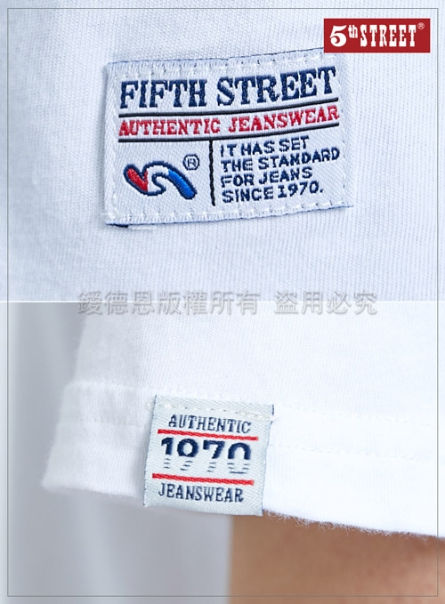 5th STREET 經典LOGO繡花 短袖T恤-男-白色