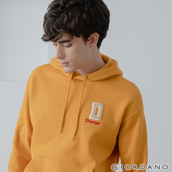 GIORDANO 男裝 Dreamers系列復古風連帽T恤-21 向日葵黃