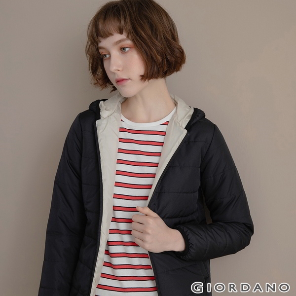 GIORDANO 女裝鋪棉連帽外套 - 09 標誌黑