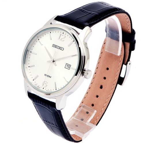 SEIKO 簡約魅力風的皮革手錶(SUR265P1)-銀面X黑色/40mm