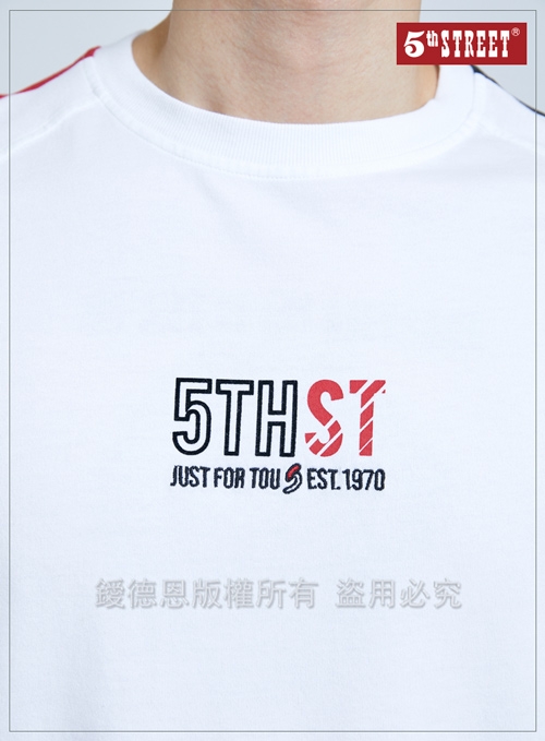 5th STREET 雙色印花 拉克蘭袖T恤-男-米白色