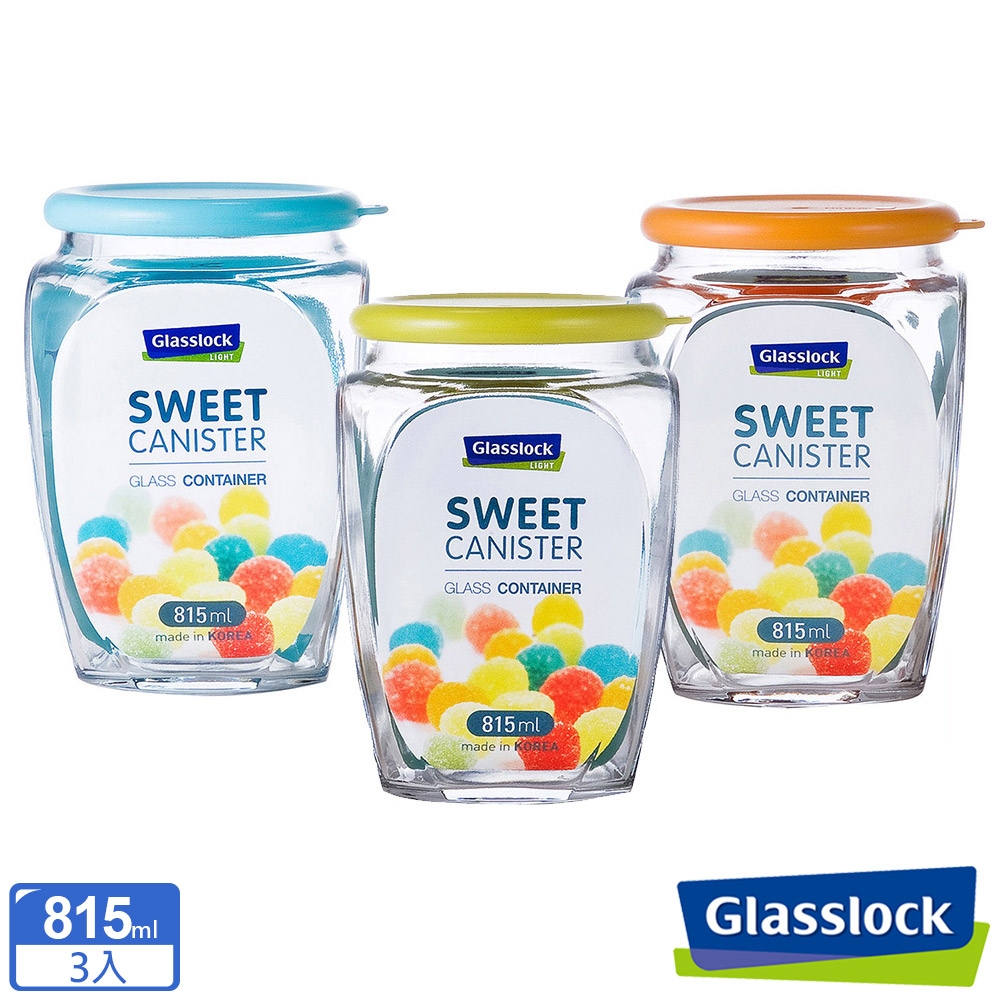 Glasslock 糖果甜心玻璃儲物罐3入組 815ml