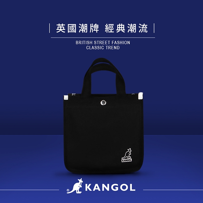 KANGOL 韓版極簡玩色-MINI帆布斜背小方包-黑AKG1215