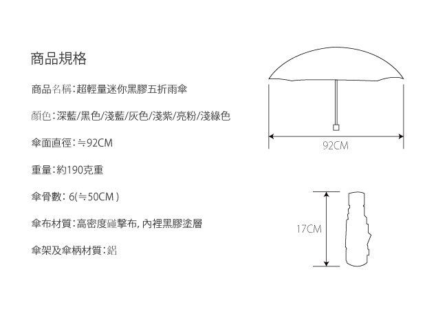 (買一送一) 傘霸 超輕量迷你黑膠五折雨傘 [限時下殺]