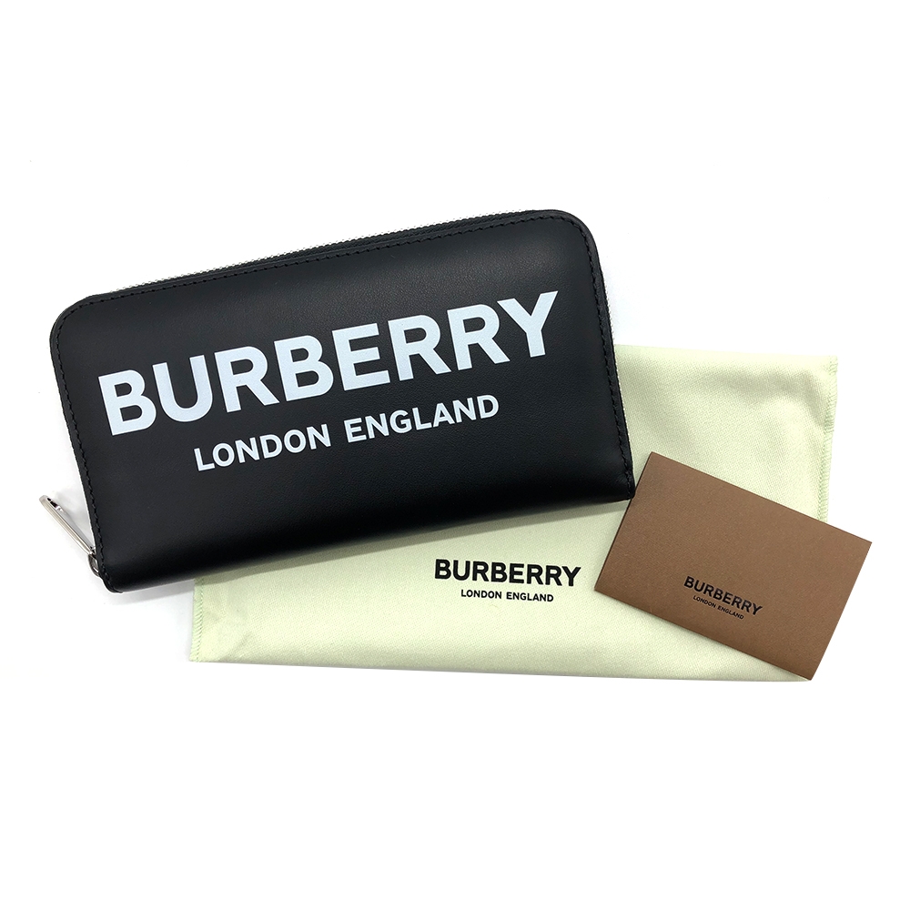 BURBERRY 滑面牛皮 PRINT 字母拉鍊長夾(黑)