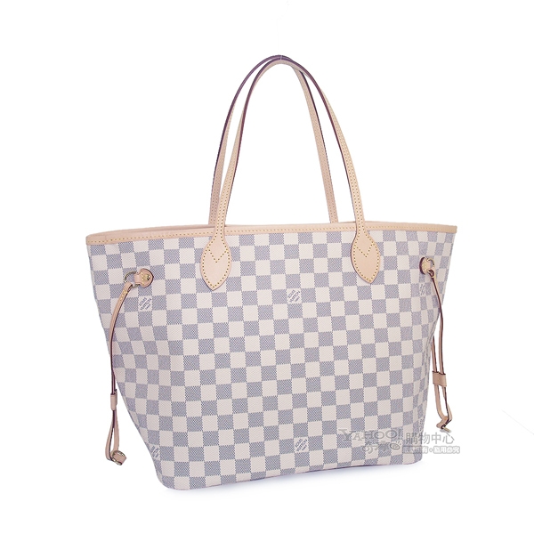 LV N41361 Damier Neverfull MM 白色棋盤格肩背購物包(中)