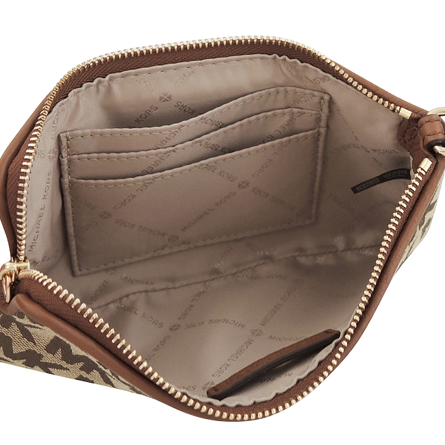 MICHAEL KORS Jet Set Travel LOGO織紋手拿包(中/咖啡色)