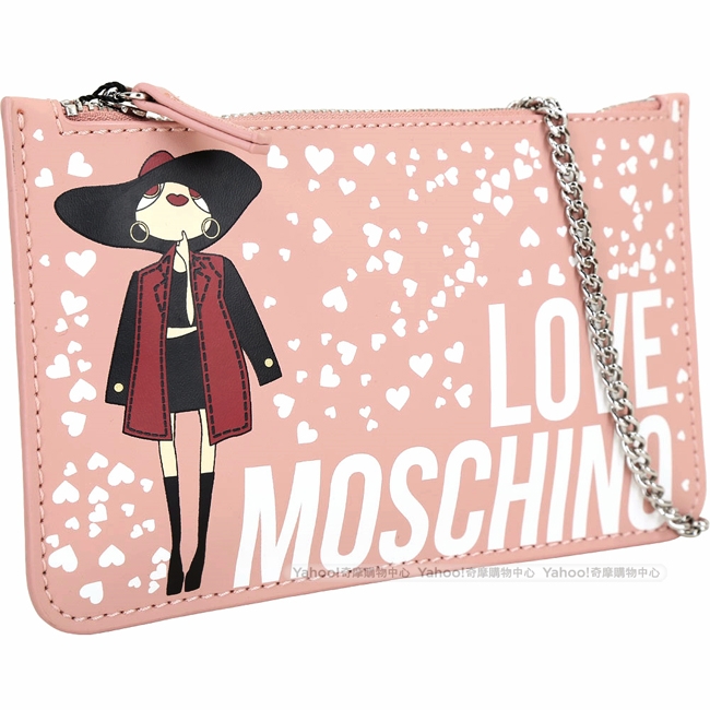 LOVE MOSCHINO 時尚女孩印花手拿/鍊帶包(粉色)