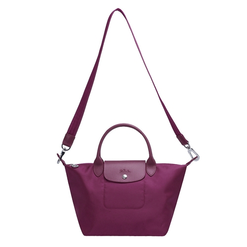 LONGCHAMP Le Pliage Neo系列帆布短把手提/斜背水餃包(小-黑醋栗色)