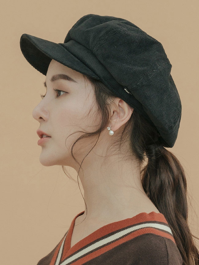 H:CONNECT 韓國品牌 配件 - 復古燈芯絨報童帽 - 黑
