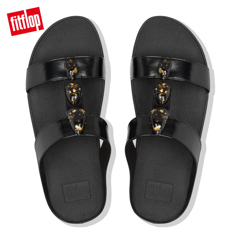 FitFlop METALLIC FLECK STONE H-BAR SLIDES黑