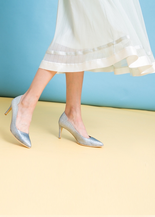 TAS 美型側v亮粉金屬邊條高跟鞋-閃耀藍