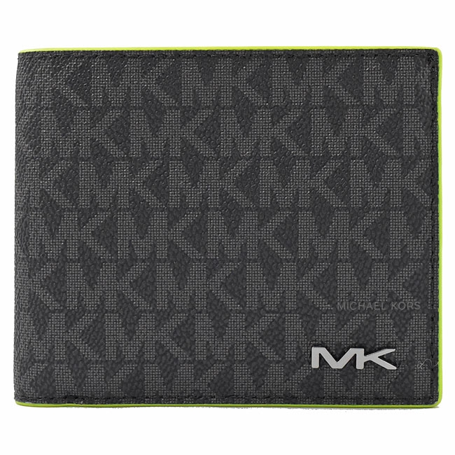 MICHAEL KORS COPPER 經典黑灰PVC對開八卡短夾(綠)