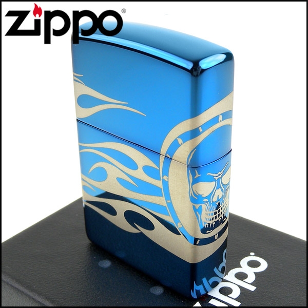 ZIPPO 美系~Tattoo Design-骷髏火焰圖案-4面連續雷射雕刻加工打火機