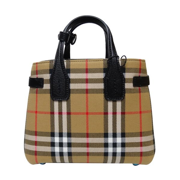 BURBERRY The Banner Vintage 格紋拼接手提斜背包(黑色/小款)