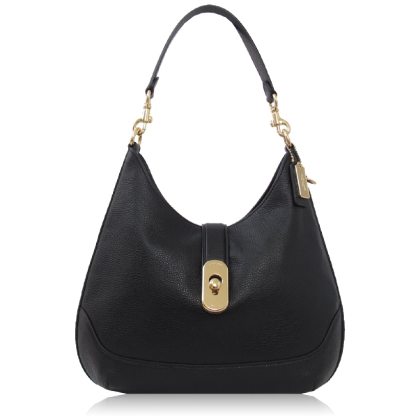 COACH 鵝卵石皮革 / AMBER HOBO 肩背包(黑色)