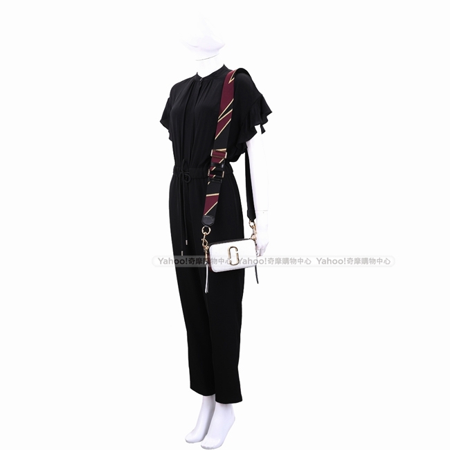 MARC JACOBS MJ Snapshot 撞色牛皮斜背相機包(銀色x幾何背帶)