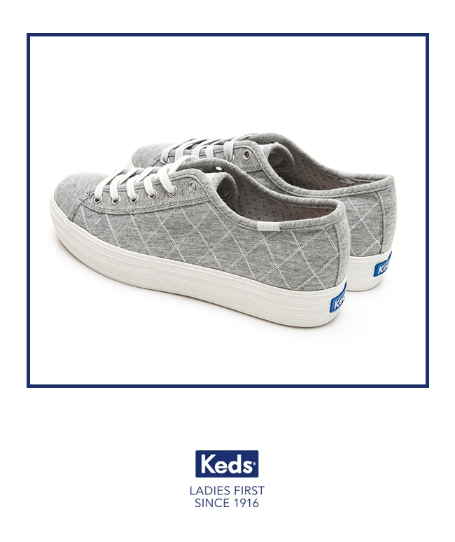 Keds TRIPLE KICK 菱格紋厚底綁帶休閒鞋-灰