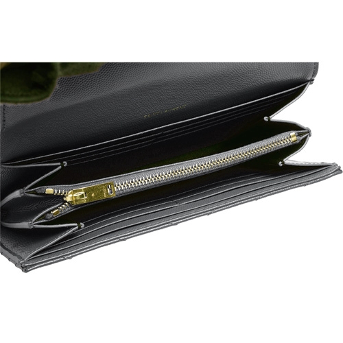 YSL MONOGRAM系列V字縫線小牛皮金屬LOGO暗釦手拿長夾(深煙霧色)