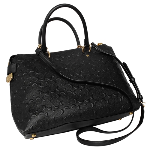 COACH黑色浮雕C Logo防刮全皮前口袋手提/斜背托特包