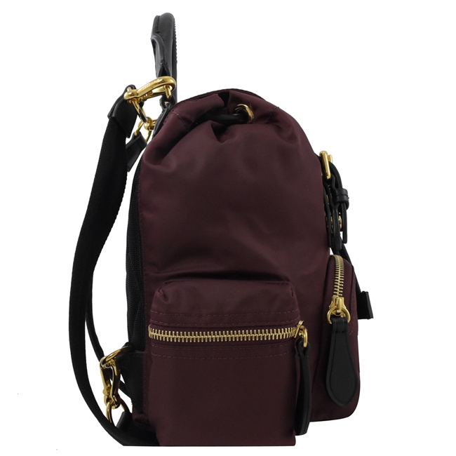 BURBERRY 金屬LOGO尼龍多口帶斜背兩用後背包(酒紅/小)