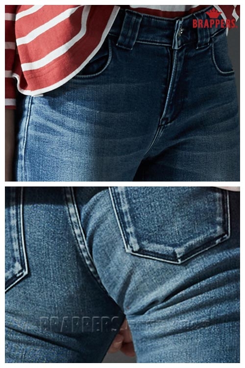 BRAPPERS 女款 新美腳ROYAL系列-中低腰彈性造型寬褲耳窄管褲-淺藍