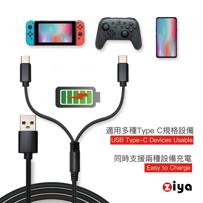 ZIYA] NINTENDO 任天堂SWITCH USB Cable Type-C 傳輸充電線雙頭蛇款