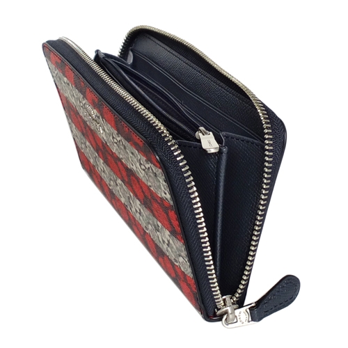 COACH紅灰玫瑰疊影圖印PVC拉鍊長夾