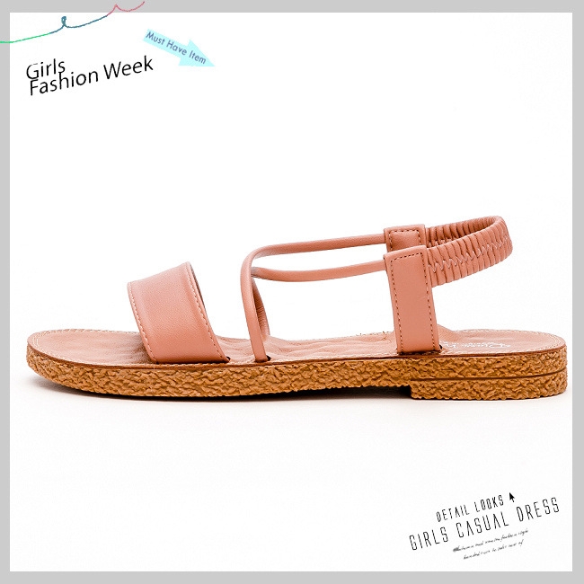 River&Moon中大尺碼-韓版一字寬版彈力按摩墊涼鞋-粉系