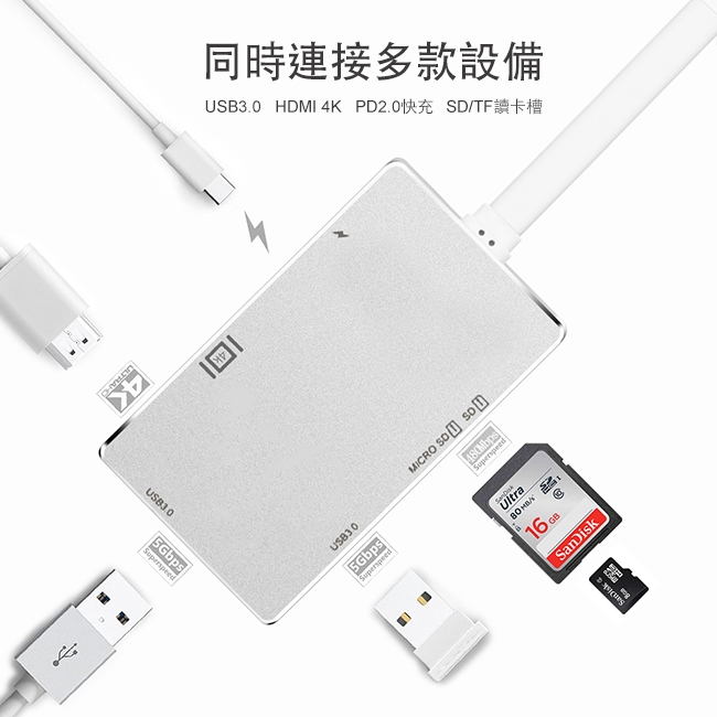 五合一 多功能PD充電 USB Type C HUB 集線器(YC-210)