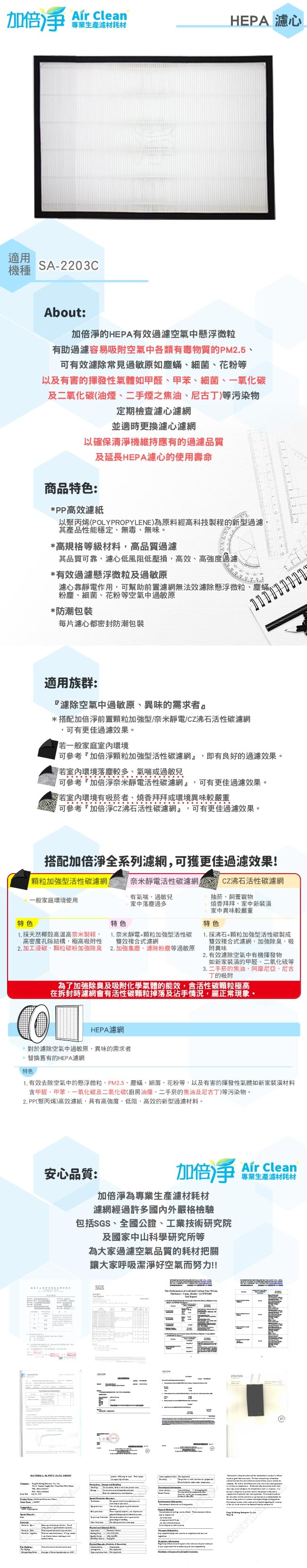 加倍淨適用HEPA濾網 適用尚朋堂SA-2203C清淨機2入 送濾網2片