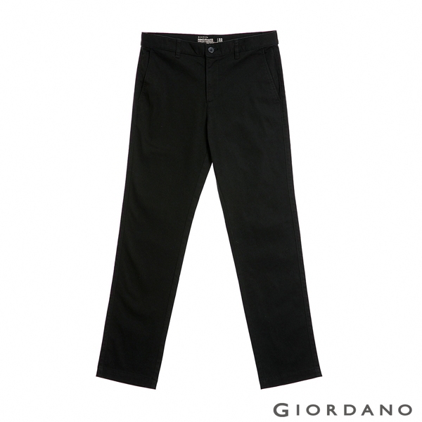 GIORDANO 男裝彈力斜紋棉窄管卡其褲 - 09 標誌黑