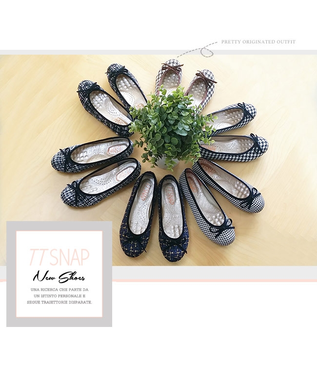 TTSNAP娃娃鞋-MIT全真皮小香風蝴蝶結柔軟Q平底鞋 毛呢藍