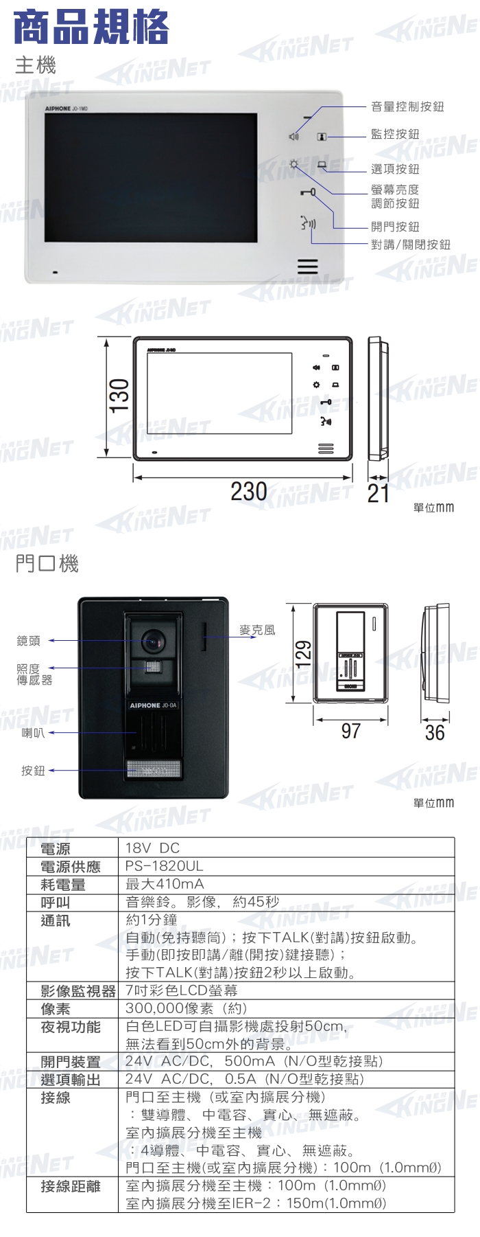 監視器攝影機 - KINGNET 電話總機 AIPHONE日本第一 門口對講機 門鈴 電鈴