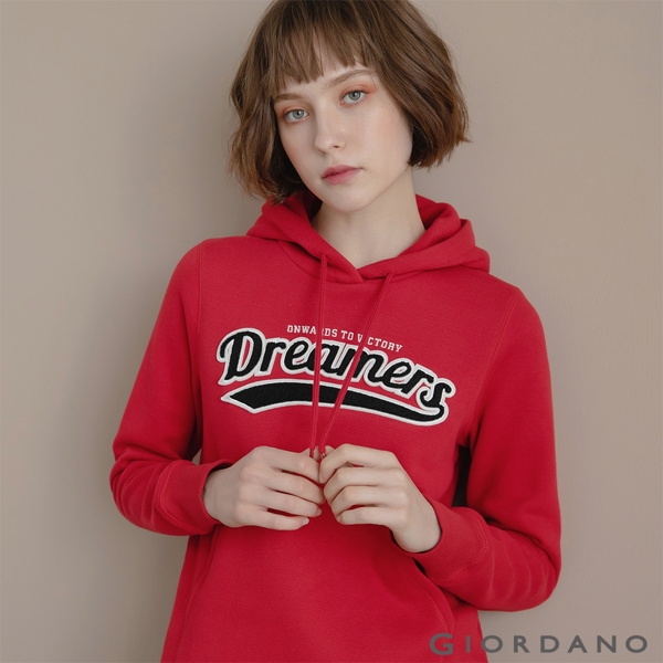 GIORDANO 女裝 Dreamers系列復古風連帽T恤-03 新冠軍紅